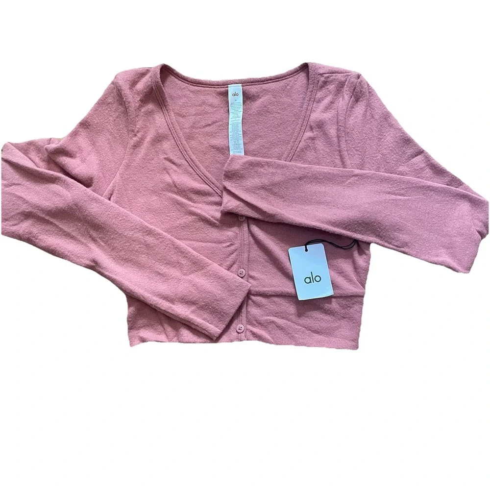 ALO Yoga Women's NWT Alolux Cropped Me Time Cardigan Sweater Terracotta Medium - Picture 4 of 8
